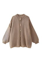 Women's oversized knit cardigan with crew neck and button front