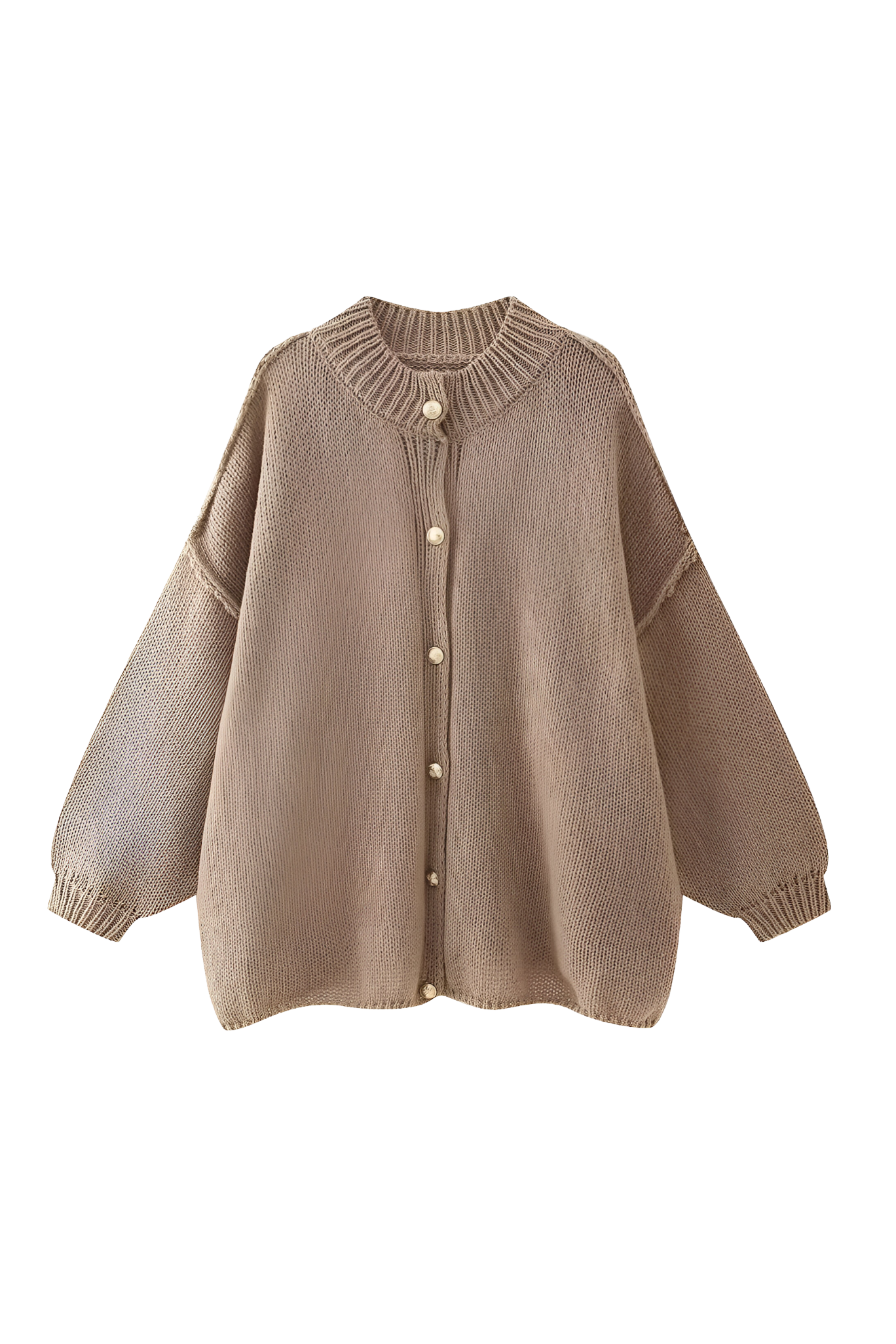 Women's oversized knit cardigan with crew neck and button front