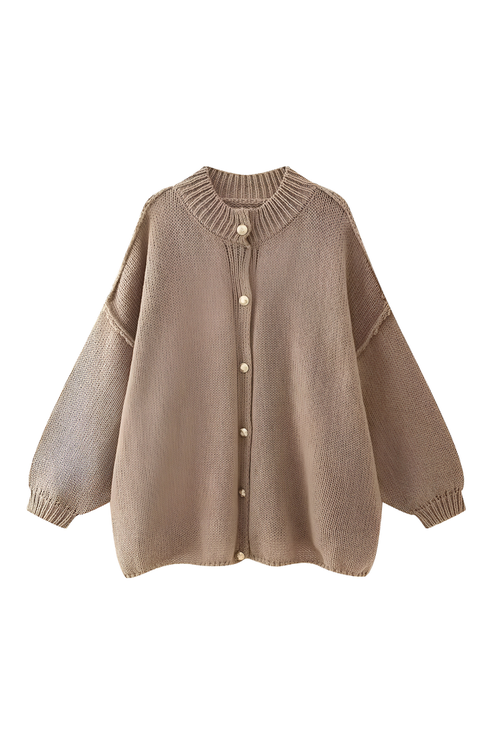 Women's oversized knit cardigan with crew neck and button front