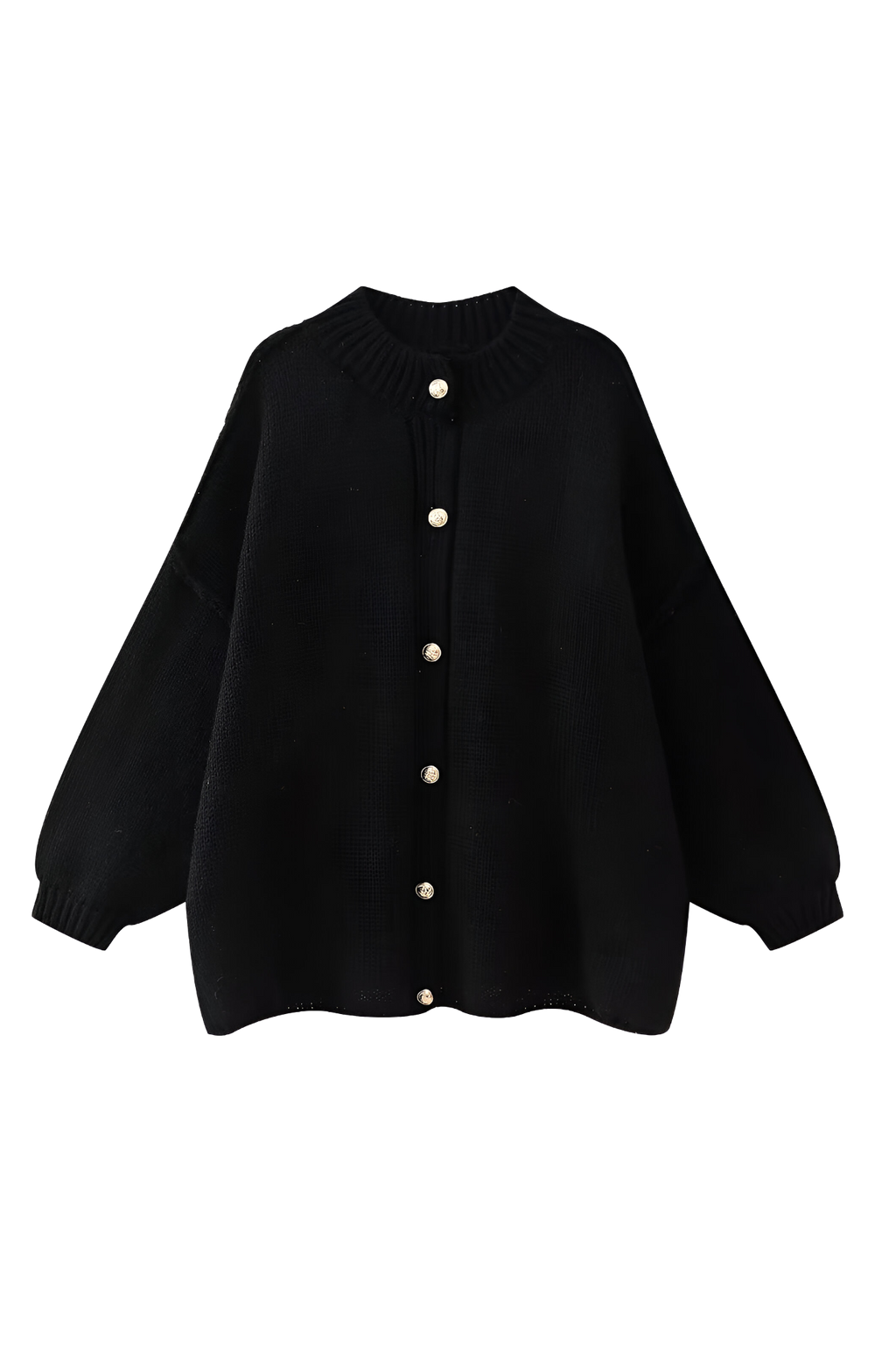 Women's oversized knit cardigan with crew neck and button front