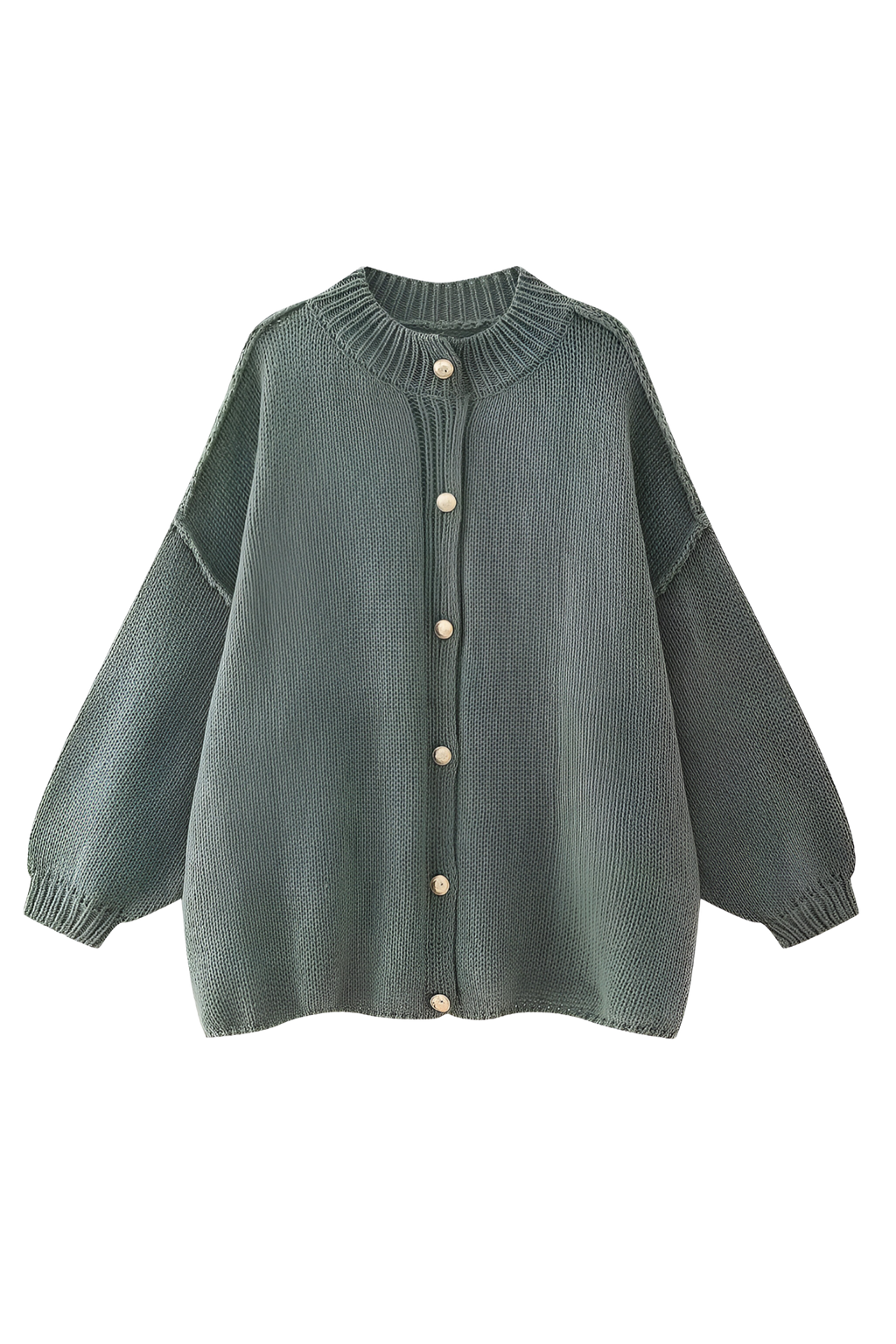 Women's oversized knit cardigan with crew neck and button front