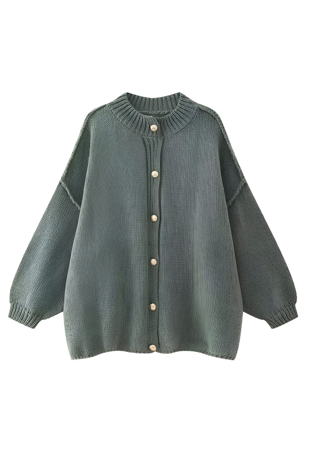 Women's oversized knit cardigan with crew neck and button front