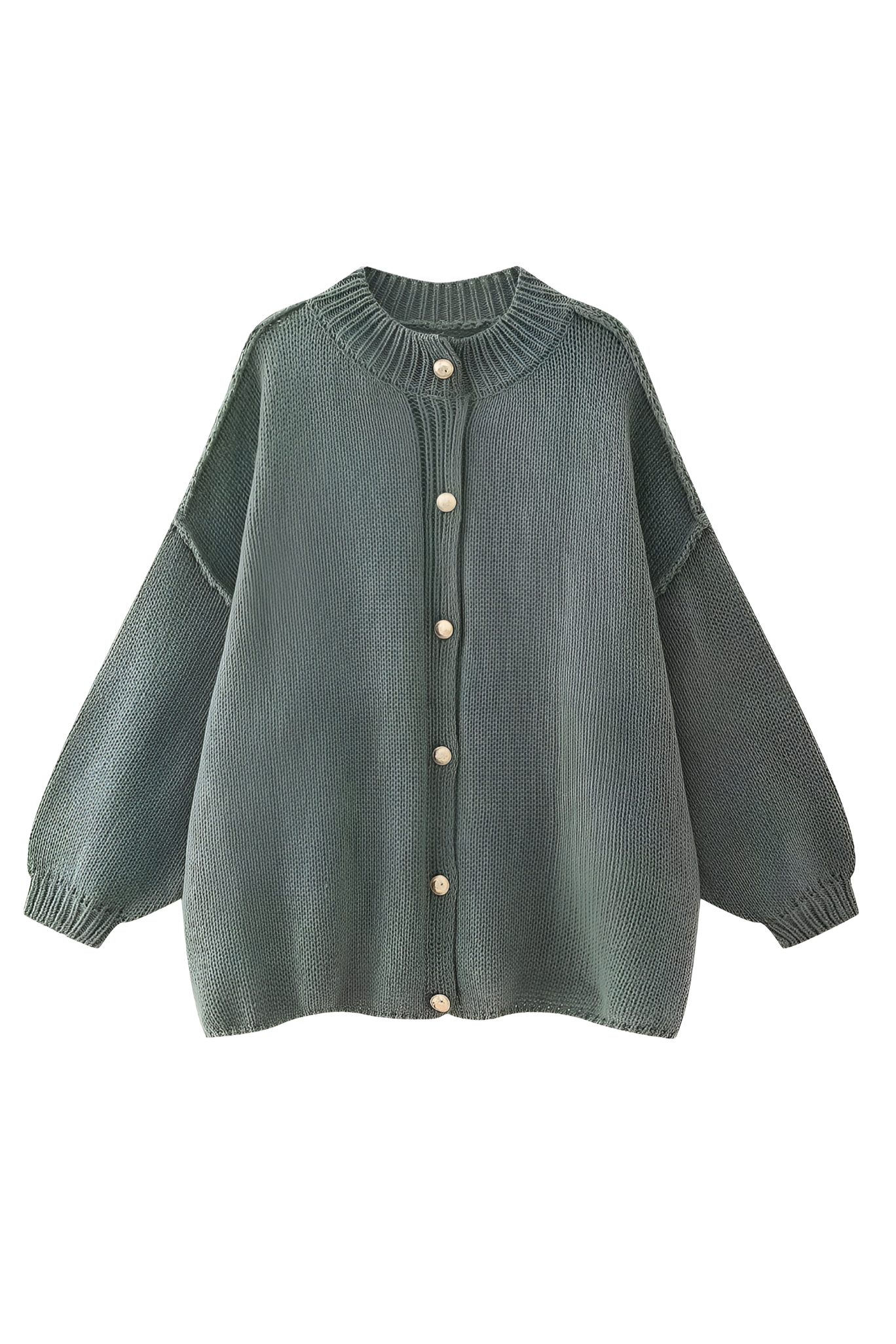 Women's oversized knit cardigan with crew neck and button front