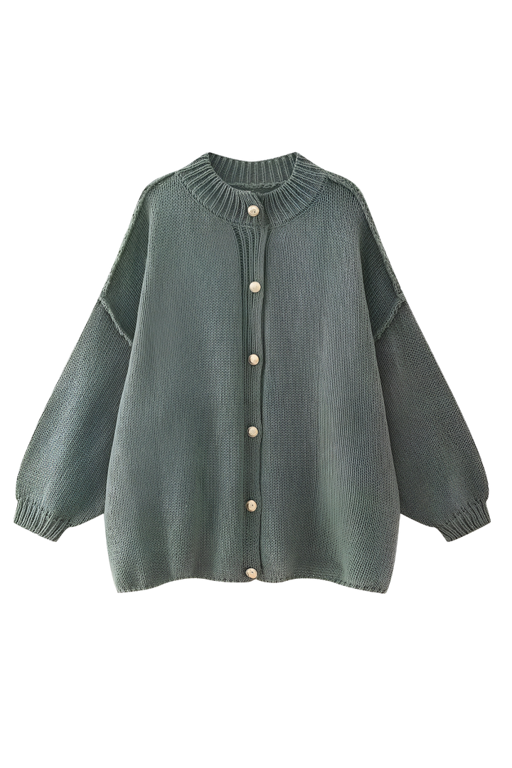 Women's oversized knit cardigan with crew neck and button front