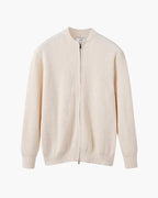 Men's ribbed knit zip cardigan with stand collar and long sleeves
