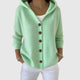 Women's hooded cardigan with front buttons, long sleeves and ribbed trim