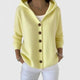 Women's hooded cardigan with front buttons, long sleeves and ribbed trim