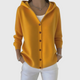 Women's hooded cardigan with front buttons, long sleeves and ribbed trim