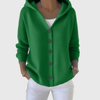 Women's hooded cardigan with front buttons, long sleeves and ribbed trim