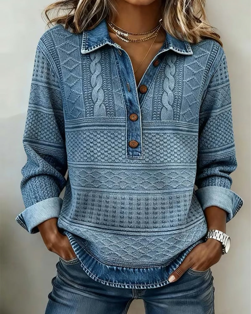Women's textured long sleeve shirt with collar and buttons