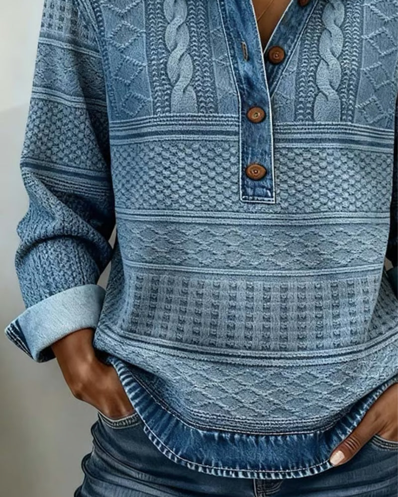 Women's textured long sleeve shirt with collar and buttons