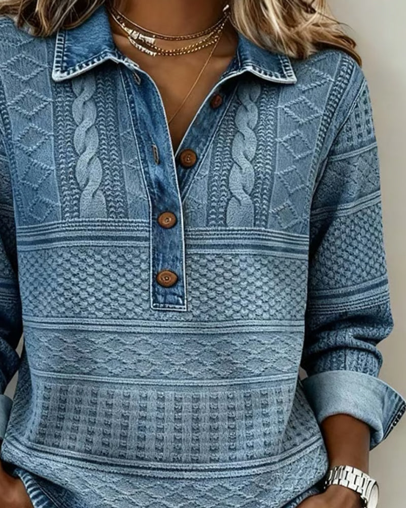 Women's textured long sleeve shirt with collar and buttons