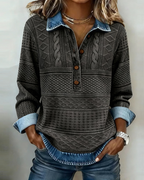Women's textured long sleeve shirt with collar and buttons