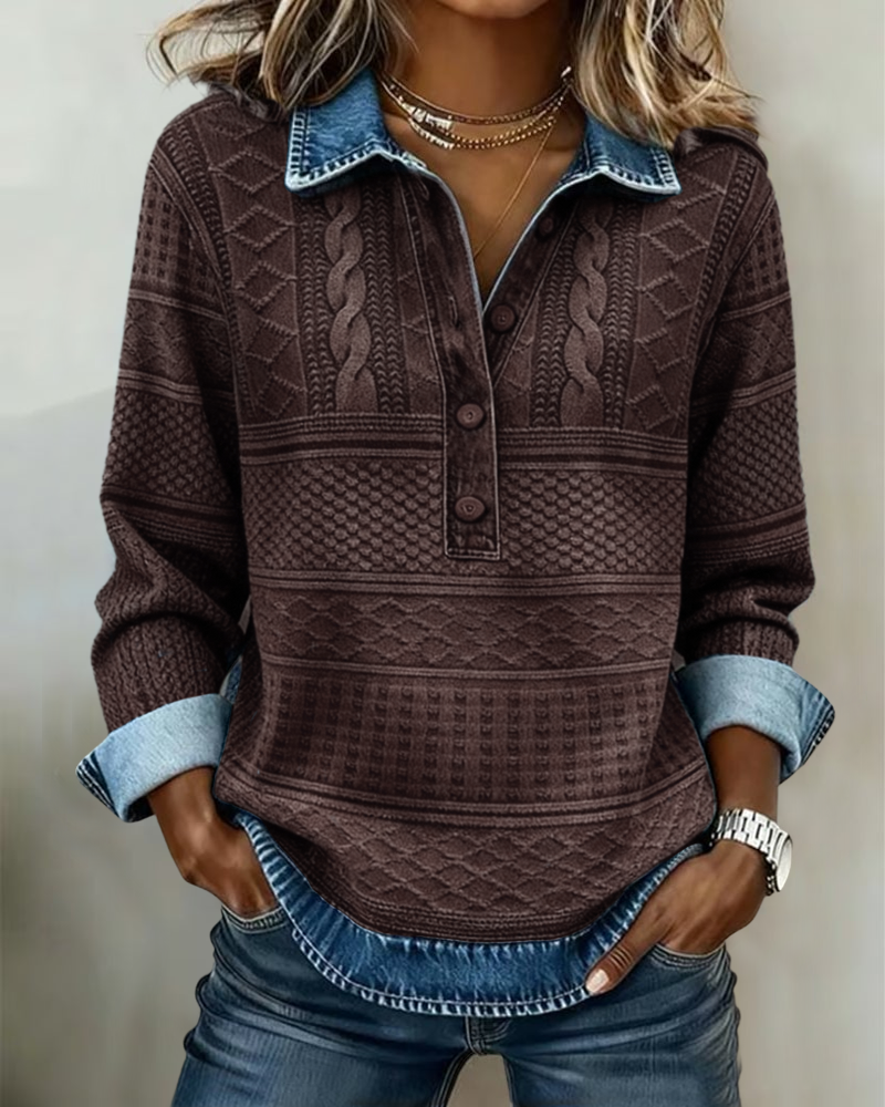 Women's textured long sleeve shirt with collar and buttons