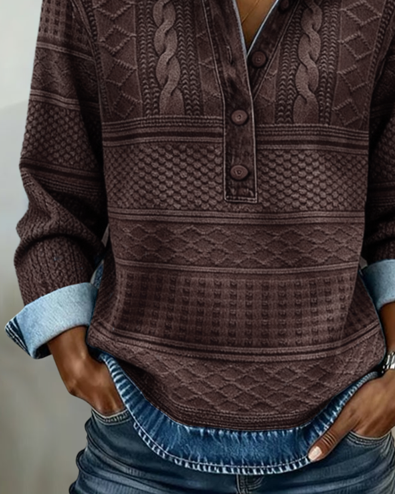 Women's textured long sleeve shirt with collar and buttons