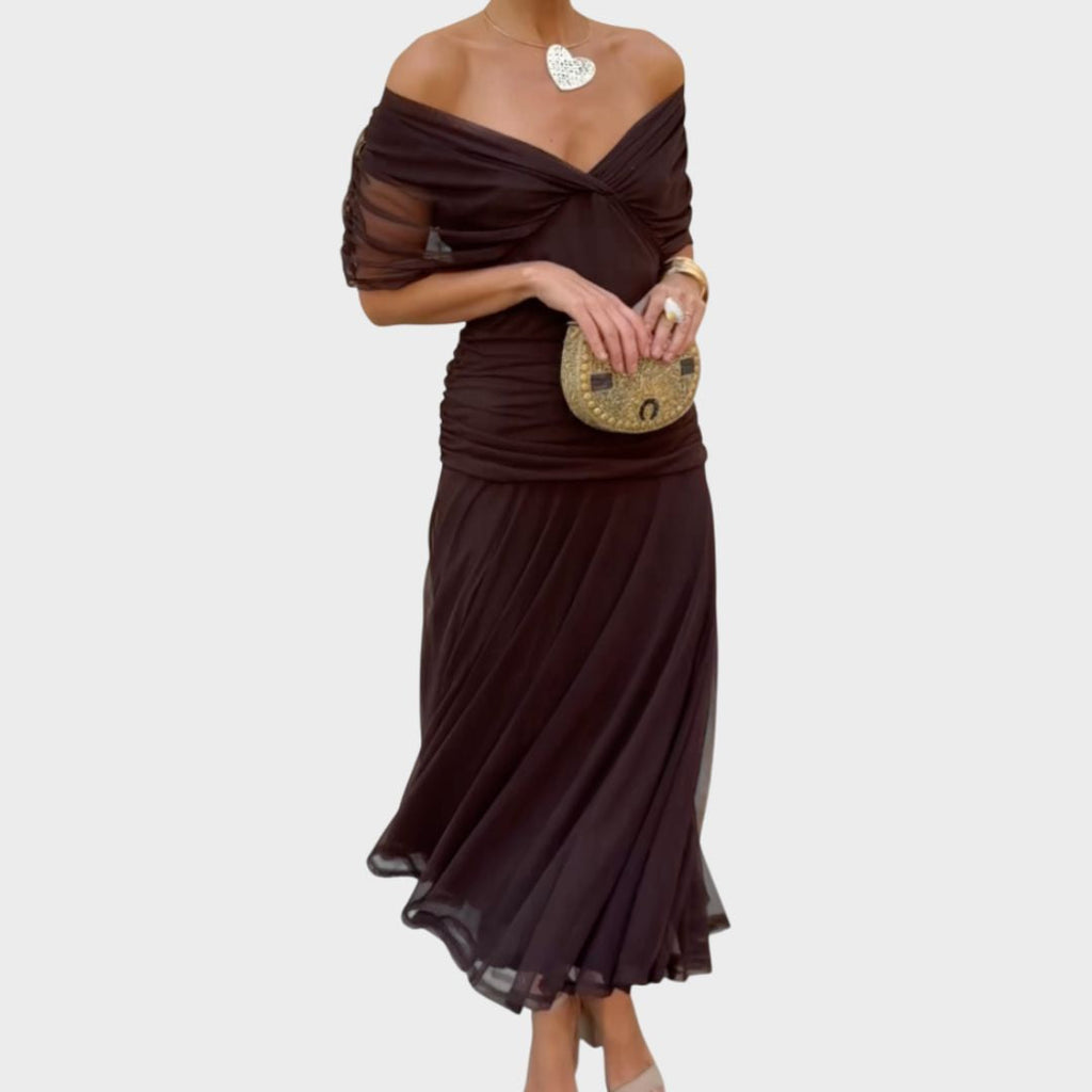 Women's floral wrap maxi dress with V-neckline and ruched waist