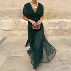 Women's floral wrap maxi dress with V-neckline and ruched waist