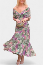 Women's floral wrap maxi dress with V-neckline and ruched waist