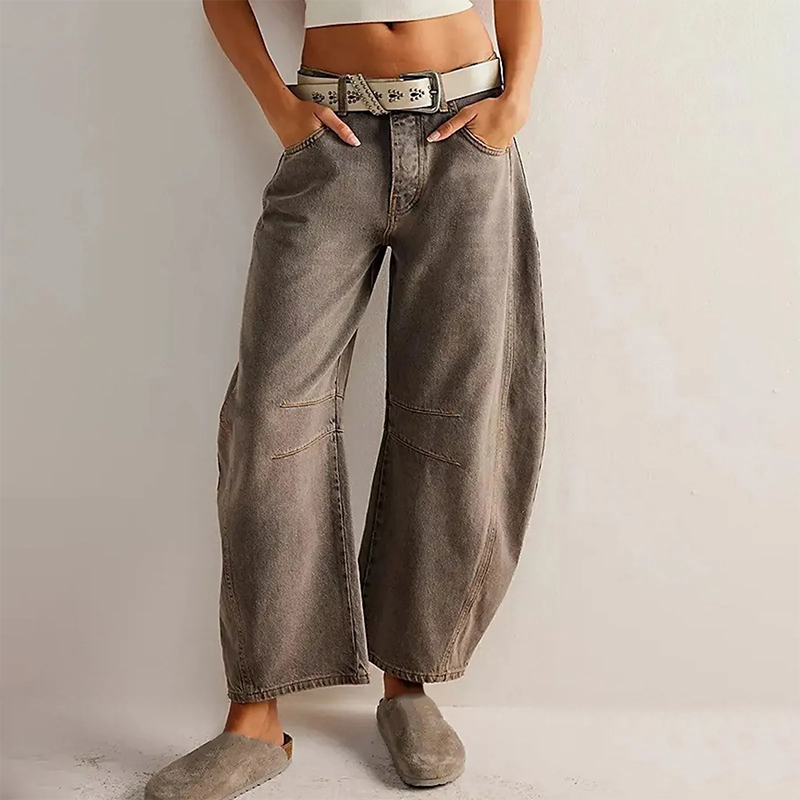 Women's high-waist cropped wide-leg trousers with front pockets