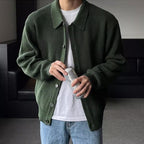 Men's ribbed knit cardigan with collar, buttons and long sleeves