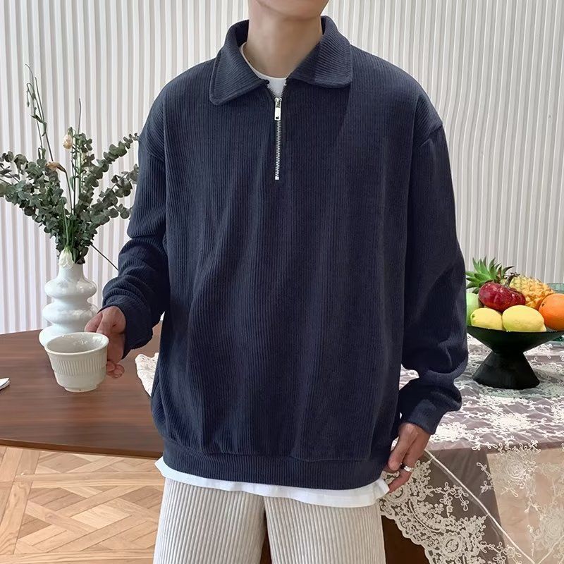 Men's ribbed quarter-zip jumper with collared neckline and long sleeves