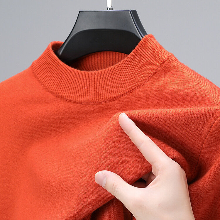 Unisex plain knitted jumper with ribbed crew neckline and long sleeves