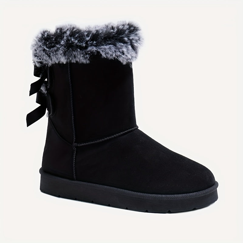 Women's ankle winter boots with faux fur cuffs and side bows