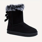Women's ankle winter boots with faux fur cuffs and side bows