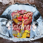 Women's long-sleeve denim jacket with colourful Halloween graphic back print
