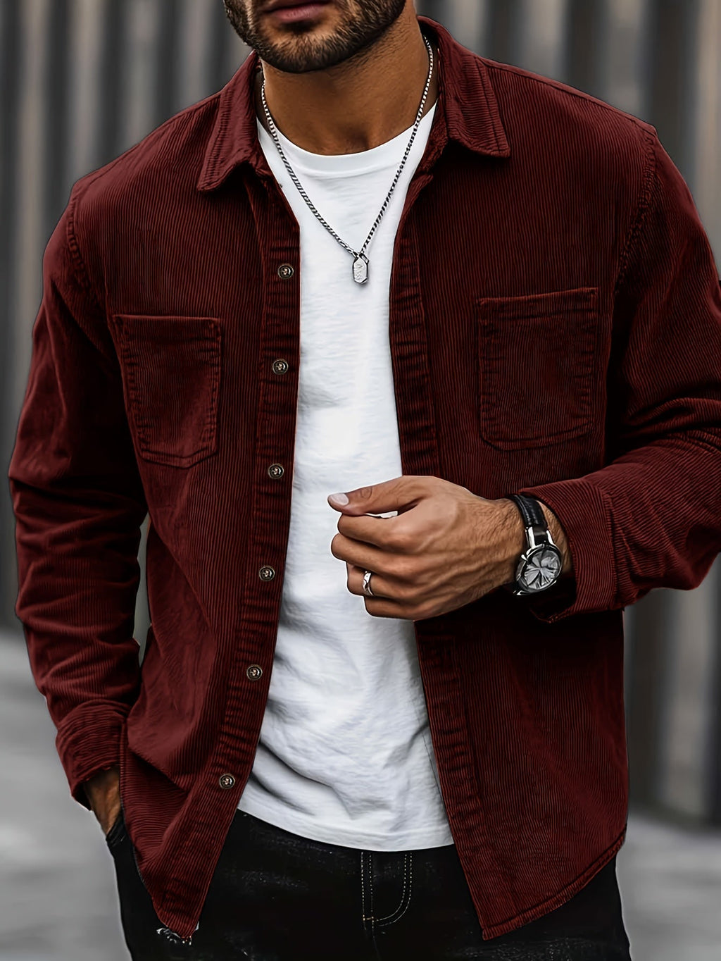 Men's corduroy overshirt jacket with two chest pockets