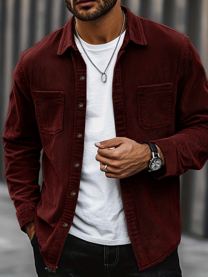 Men's corduroy overshirt jacket with two chest pockets