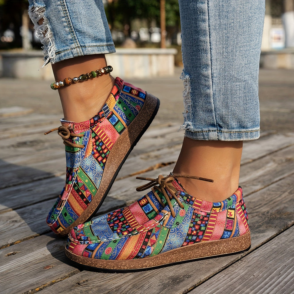 Women's multicolour patchwork sneakers with geometric panels