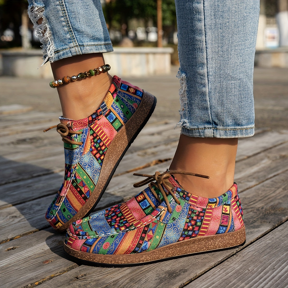 Women's multicolour patchwork sneakers with geometric panels