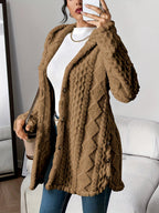 Women's hooded textured cardigan with long sleeves and button front