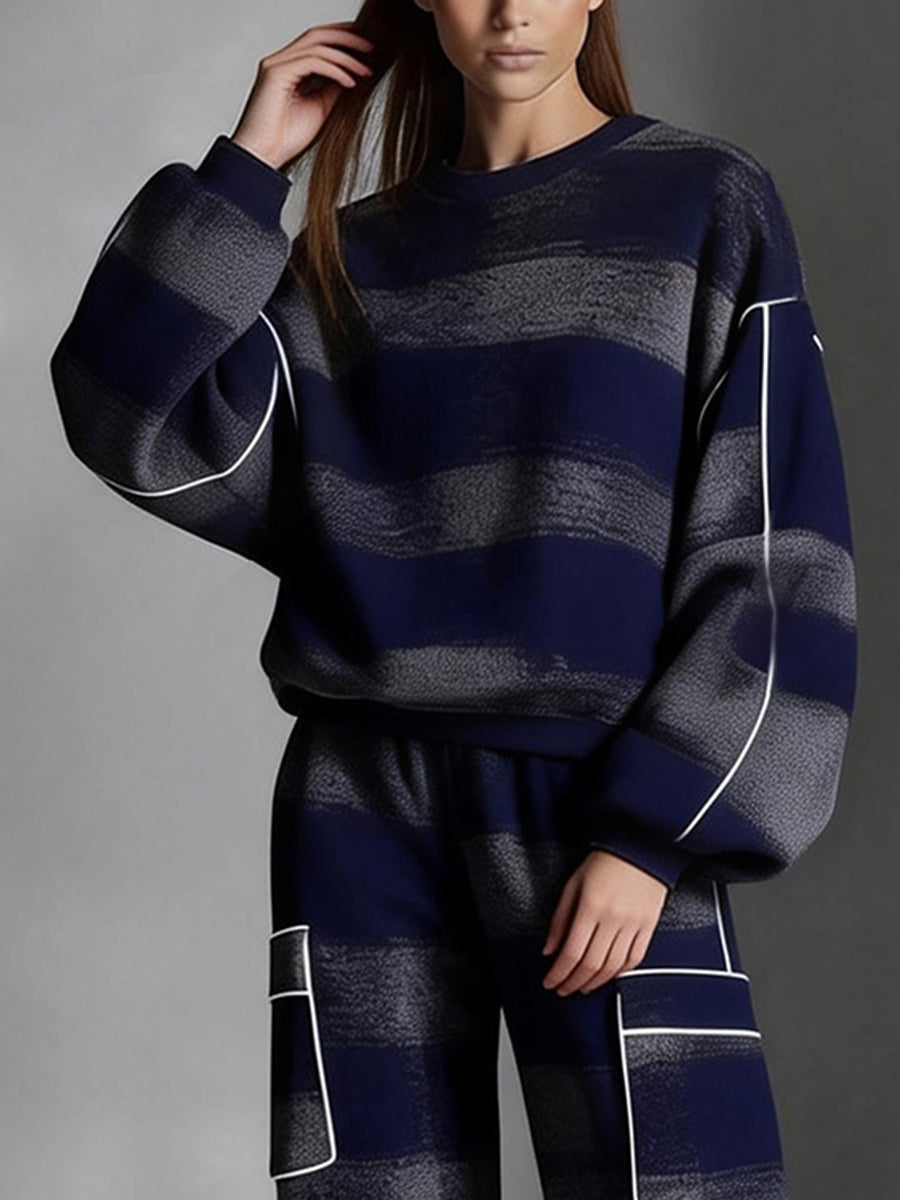 Women's loose striped contrast sweatshirt