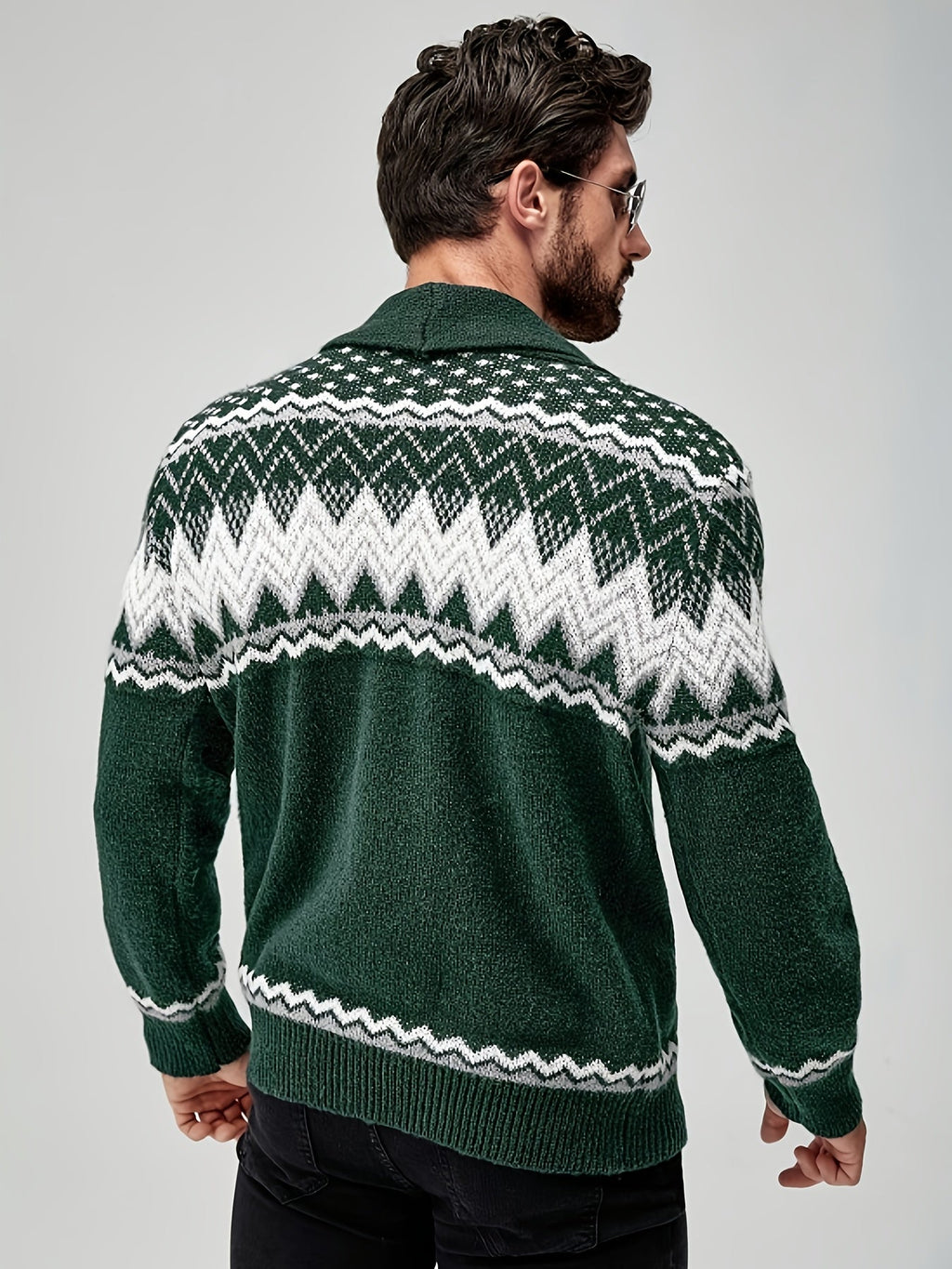 Men's Fair Isle shawl collar cardigan with buttons