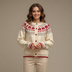 Women's cream Fair Isle button cardigan with patterned yoke