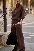 Women's ribbed half-zip sweatshirt and wide-leg trousers set