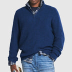 Men's textured ribbed knit sweater with quarter-zip stand collar