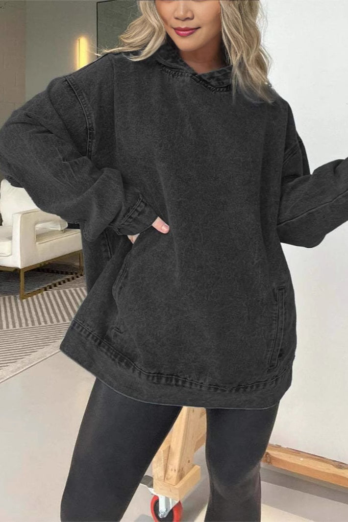 Oversized washed denim effect hoodie