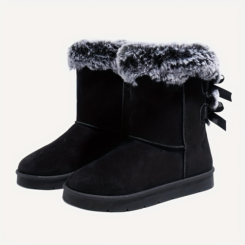 Women's ankle winter boots with faux fur cuffs and side bows