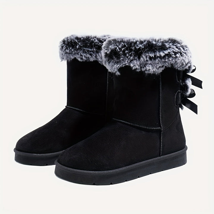 Women's ankle winter boots with faux fur cuffs and side bows