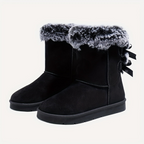 Women's ankle winter boots with faux fur cuffs and side bows