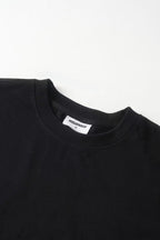 Men's black crew neck sweatshirt with white graphic sleeves