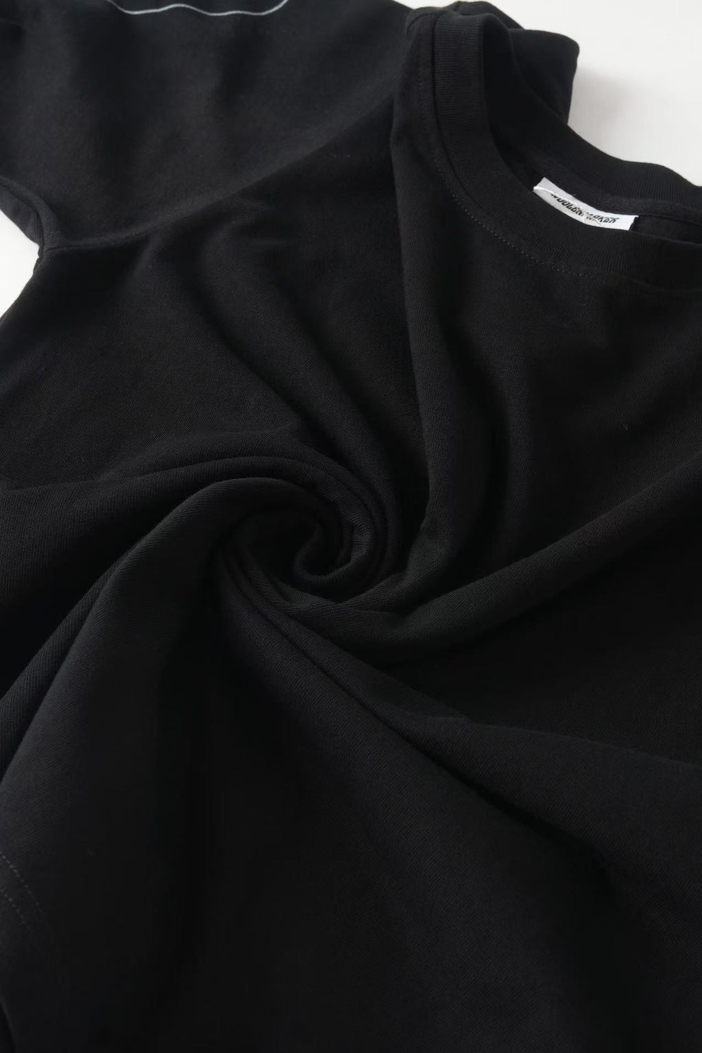 Men's black crew neck sweatshirt with white graphic sleeves
