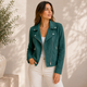 Women's notched-lapel biker jacket with angled zip and zipped pockets