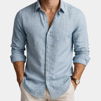 Men's long sleeve button-front shirt with pointed collar