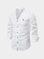 Men's mandarin collar shirt with buttons and long sleeves