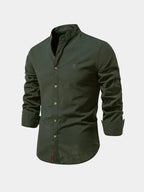 Men's mandarin collar shirt with buttons and long sleeves