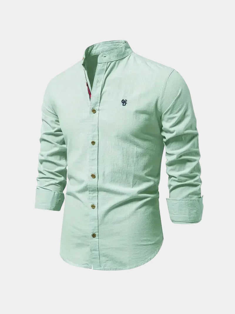 Men's mandarin collar shirt with buttons and long sleeves